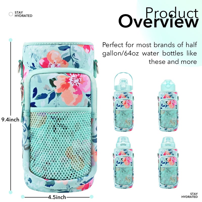 Newfad Half Gallon Water Bottle Carrier Bag  Bottle Pouch Phone Holder  Adjustable Shoulder Hand Strap 2 Pocket Sling Neoprene Sleeve Sports Water Jug Accessories for Hiking Travelling &Camping - Image 4